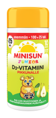 Minisun D-vitamiini Päärynä Nalle jr.10 mikrog 100+25 tabl